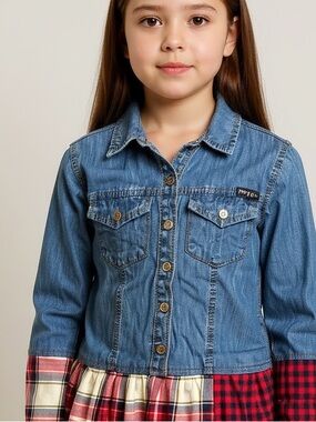 Tommy Hilfiger Denim shirt with Red & Plaid Peplum size 6X